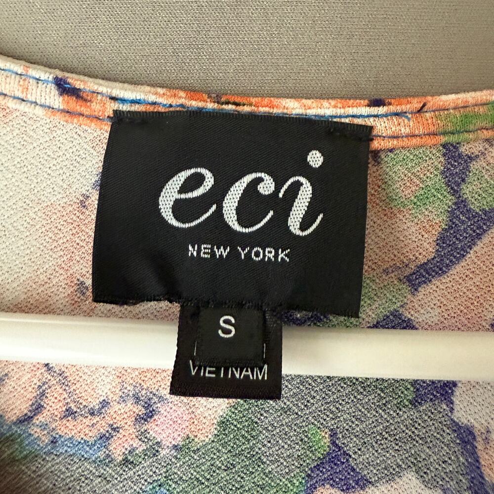 ECI Floral Print Wrap Dress Size S Blue‎ Orange - Picture 4 of 8
